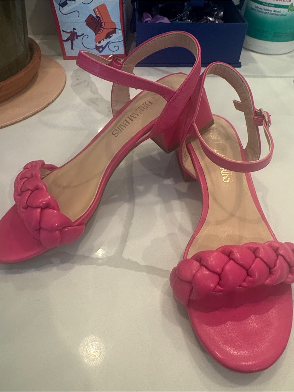 Dream Pairs Hot Pink Braided Block Heel Sandals